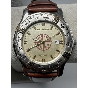 Domain By Mary Kay Mens Watch New Battery‎ 40MM 8" Leather Band W17